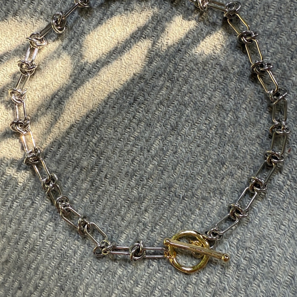 Gold and Silver Two-Tone Necklace with Decorative Clasp